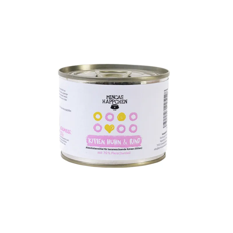 Sparpaket 6 x 200 g Mincas Häppchen Kitten Huhn & Rind Katzen Nassfutter Highlight